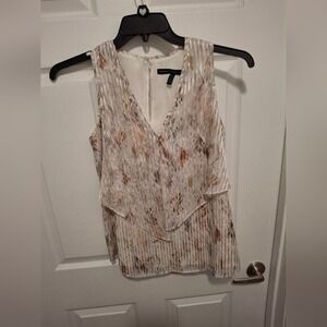 3/$15 White House‎ Black Market XS Metallic Cream V-Neck Layered Metallic Blouse